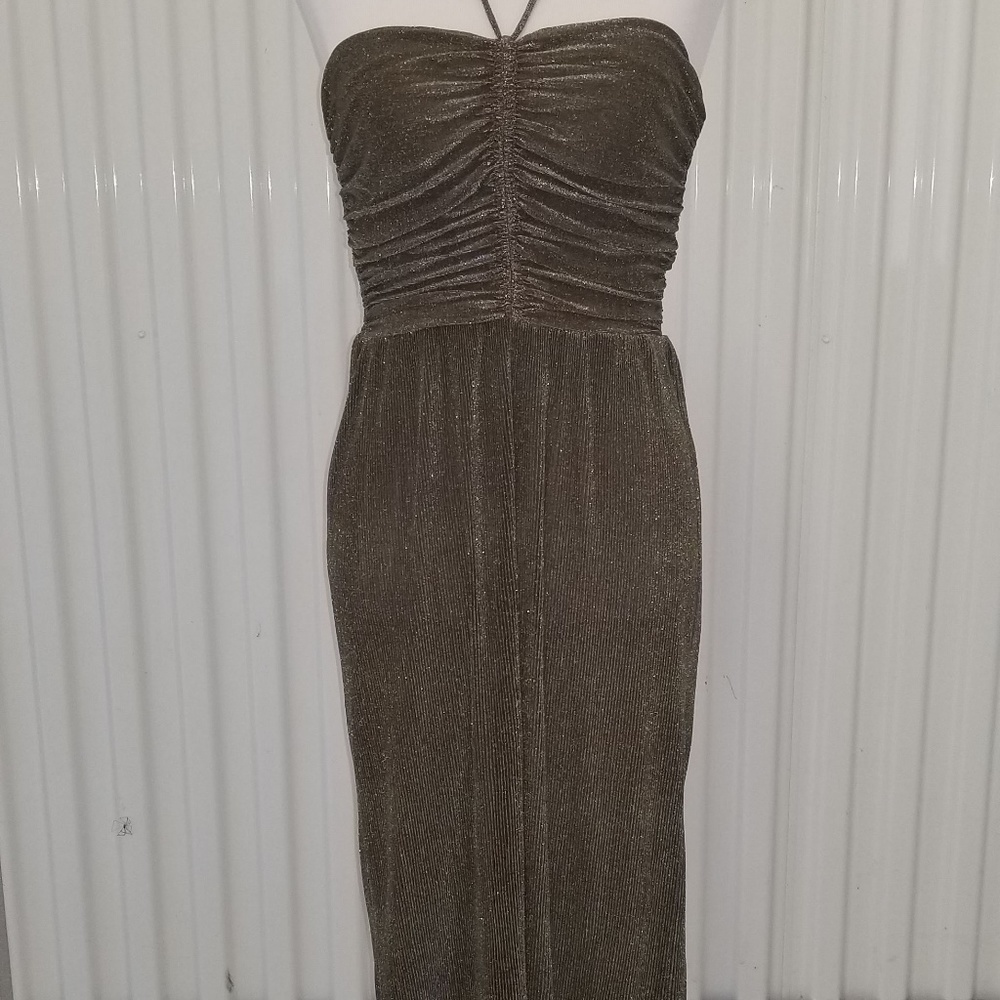 Vintage Infinity Gold Pleated Strapless Dress